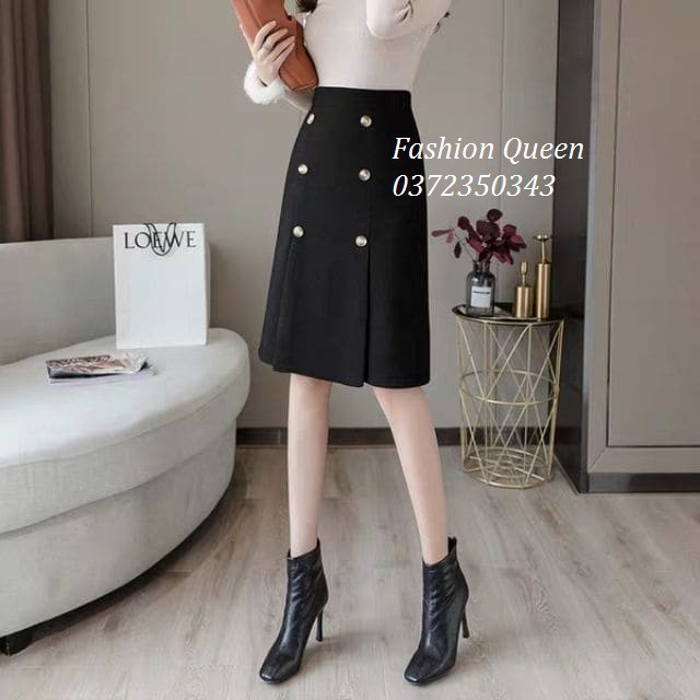 chân váy chữ A công sở chất tuyết mưa phối cúc shop thiết kế