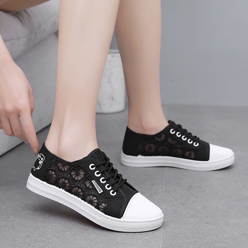 Giày Thể Thao Canvas Phối Lưới Thoáng Khí Thiết Kế Mới Năng Động Thời Trang Cho Nữ