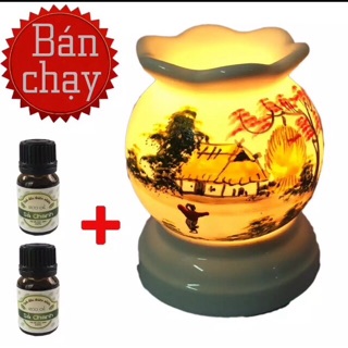 ĐÈN XÔNG TINH DẦU ĐIỆN VẼ TAY- MNB03 +( tặng 2 chai tinh dầu sả chanh Eco oil đuổi muỗi )