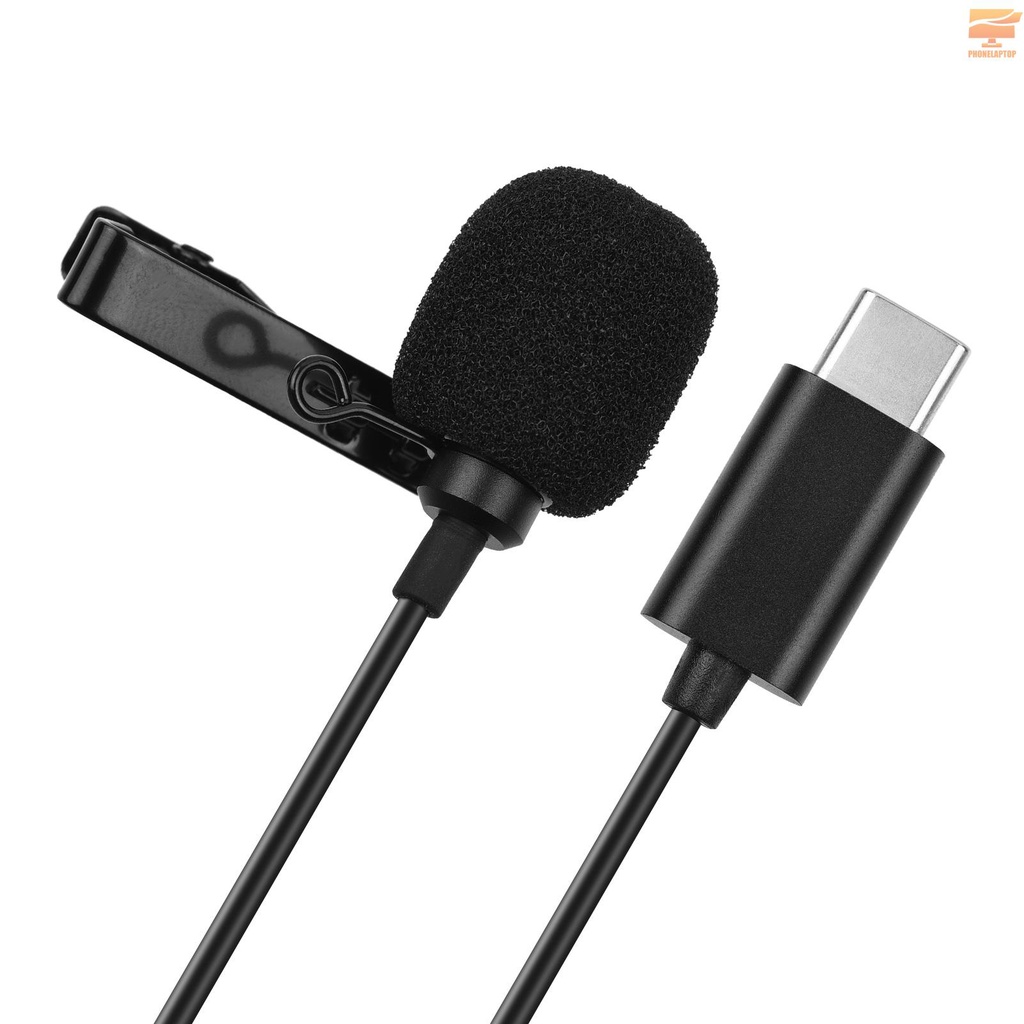 Lapt Type-C Mini Lavalier Microphone Omnidirectional Condenser Clip-on Mic with 1.5-Meter-Long Cable Wind Muff Metal Clip for Smartphone Tablet Computer Professional Recording Video Shooting Online Teaching