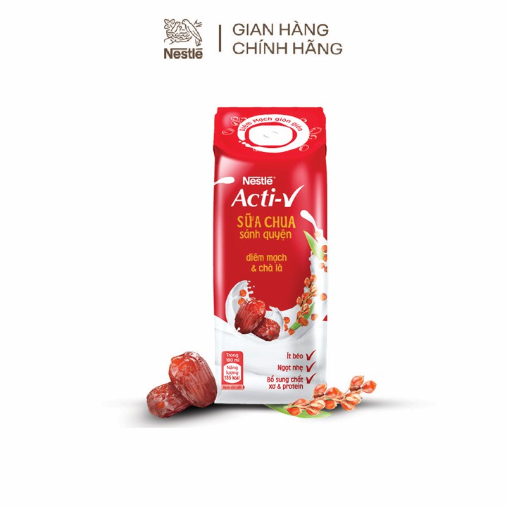 [Mã GRO1NE262 -8% ĐH 250K]Thùng 24 Hộp Sữa Chua Nestlé Acti-V Diêm Mạch Đỏ và Chà Là 180ml/hộp