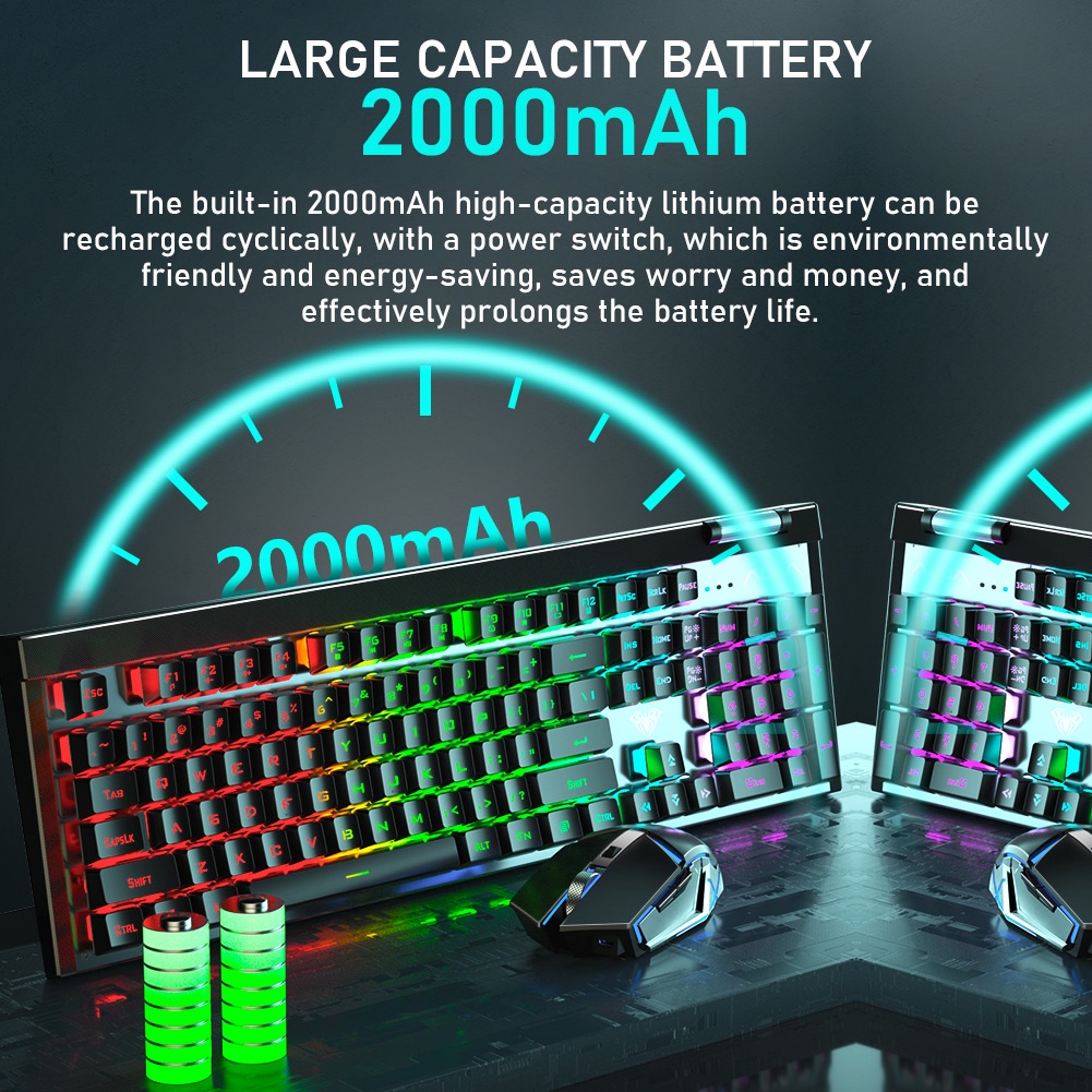 Bàn phím cơ và chuột máy tính AULA T610 không dây chơi game tích hợp sạc USB tiện lợi