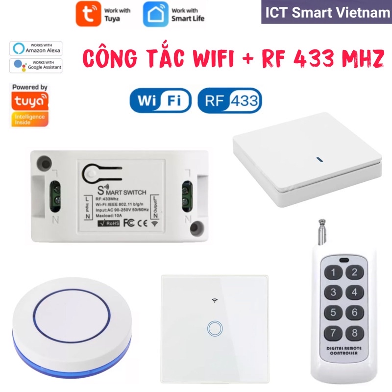 Công tắc RF/ Wifi + RF 433Mhz Tuya. Các loại remote, công tắc dán