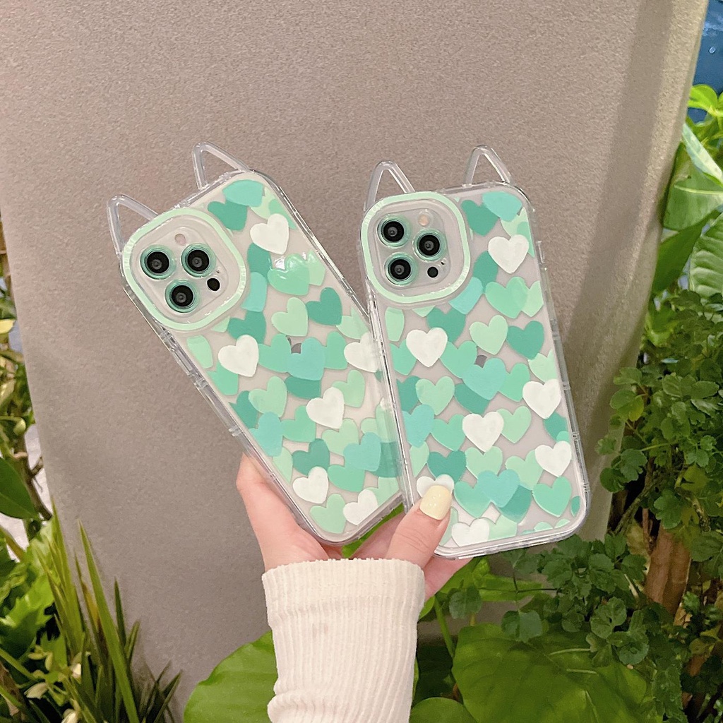 Ốp Điện Thoại Silicon TPU Mềm Trong Suốt Hình Tai Mèo 3D Cho iPhone 11 12 13 Pro Max XR X XS Max
