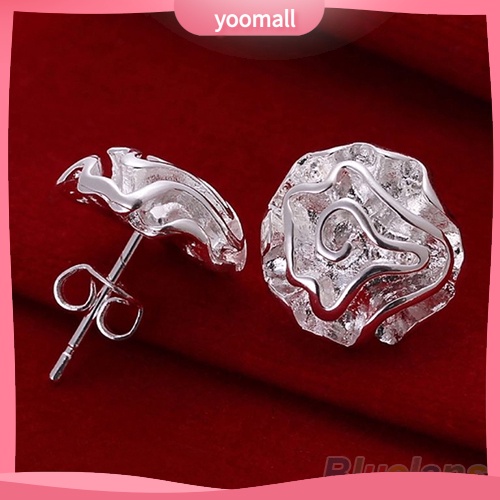 Khuyên tai hoa hồng mạ bạc đính đá thời trang thanh lịch dành cho nữ