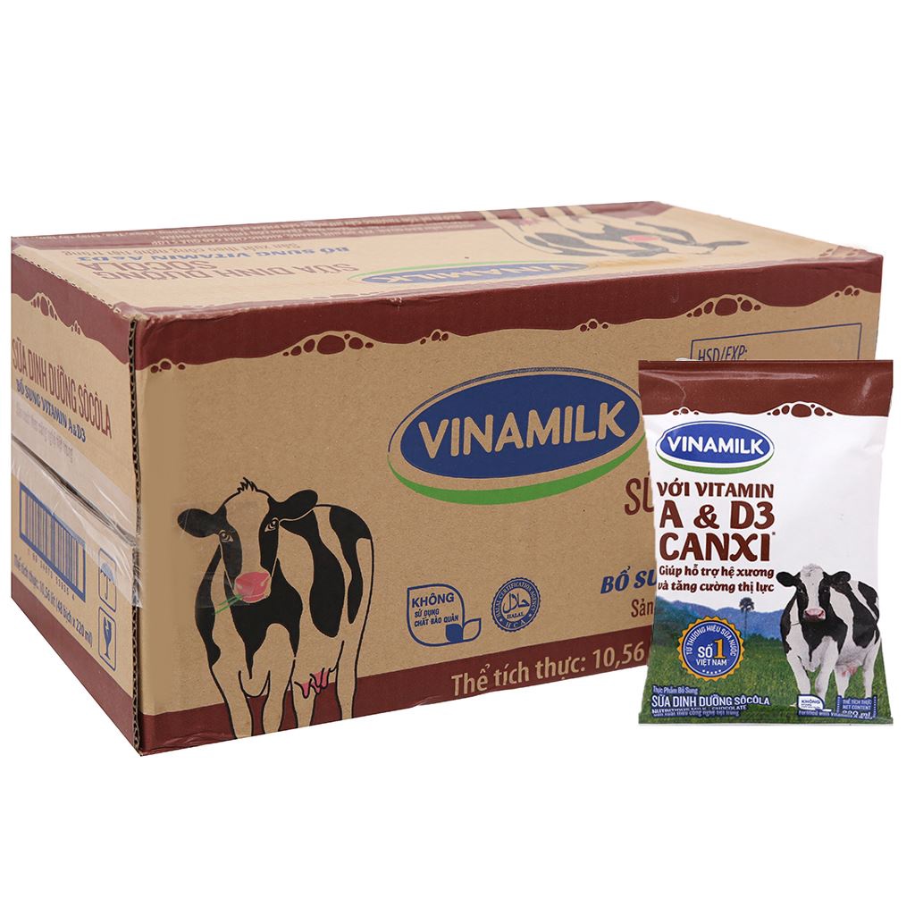 Thùng 48 Bịch Sữa Dinh Dưỡng VINAMILK SÔCÔLA 220ml