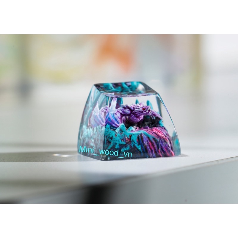 Nút bàn phím cơ Rồng Tím Xanh.Keycap resin Dragon Violet Blue.Keycap Artisan