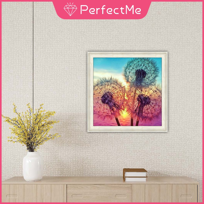 Bộ tranh đính đá 5D họa tiết hoàng hôn và hoa bồ công anh độc đáo DIY dùng trang trí nhà cửa