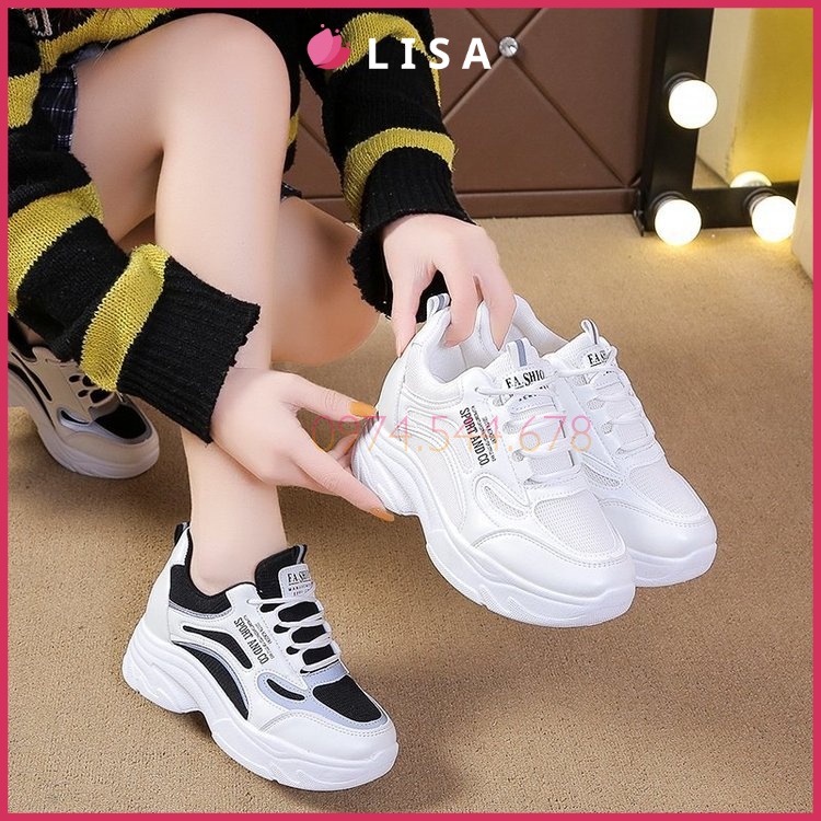 Giày Thể Thao Nữ, Sneaker Độn Đế Da Mềm Phối Lưới Kiểu Dáng Thể Thao Hotrend 2021, Lisa M83