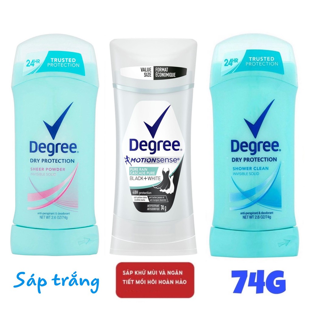 [USA] Lăn sáp khử mùi nữ Degree Women 74g Shower Clean | Sheer Powder | Pure Rain invisible solid ngăn mồ hôi - Mỹ