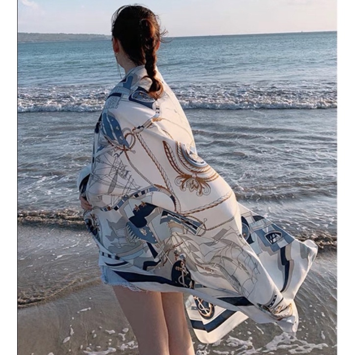 Khăn choàng cổ in hoa văn con thuyền size 90x180cm