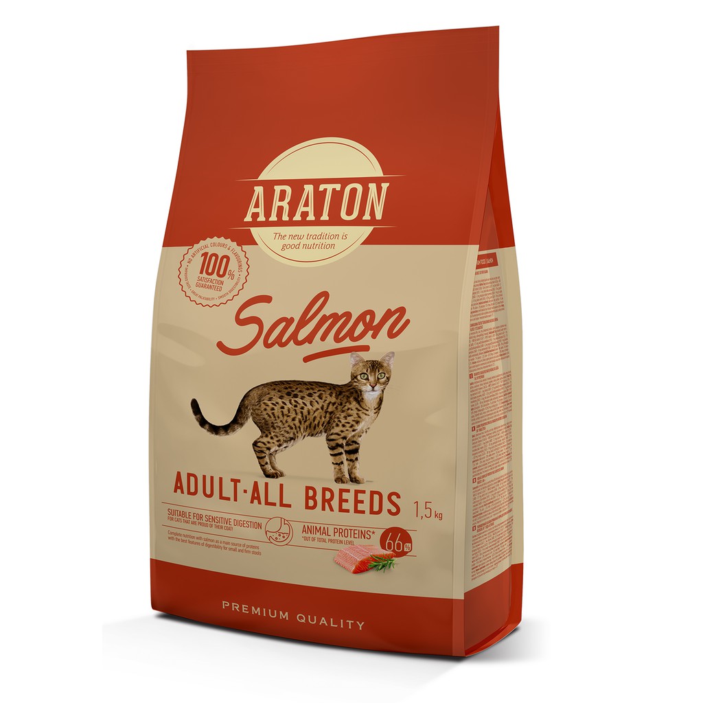 Thức ăn cho mèo trưởng thành ARATON CAT ADULT SALMON, gói 1.5kg đồ ăn cho mèo Giàu Cá hồi - Pet Store 155