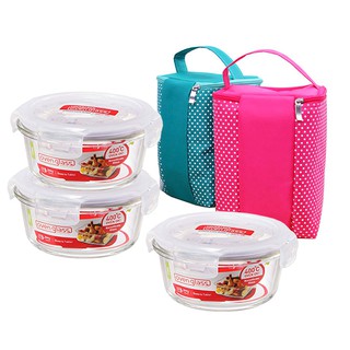 Set 3 thố thủy tinh Lock&Lock LLG821 380ml tặng túi giữ nhiệt hồng