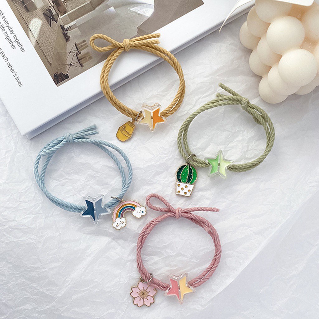 Dây Buộc Tóc Hai Lớp Co Giãn Họa Tiết Ngôi Sao Dễ Thương Cho Bé Gái