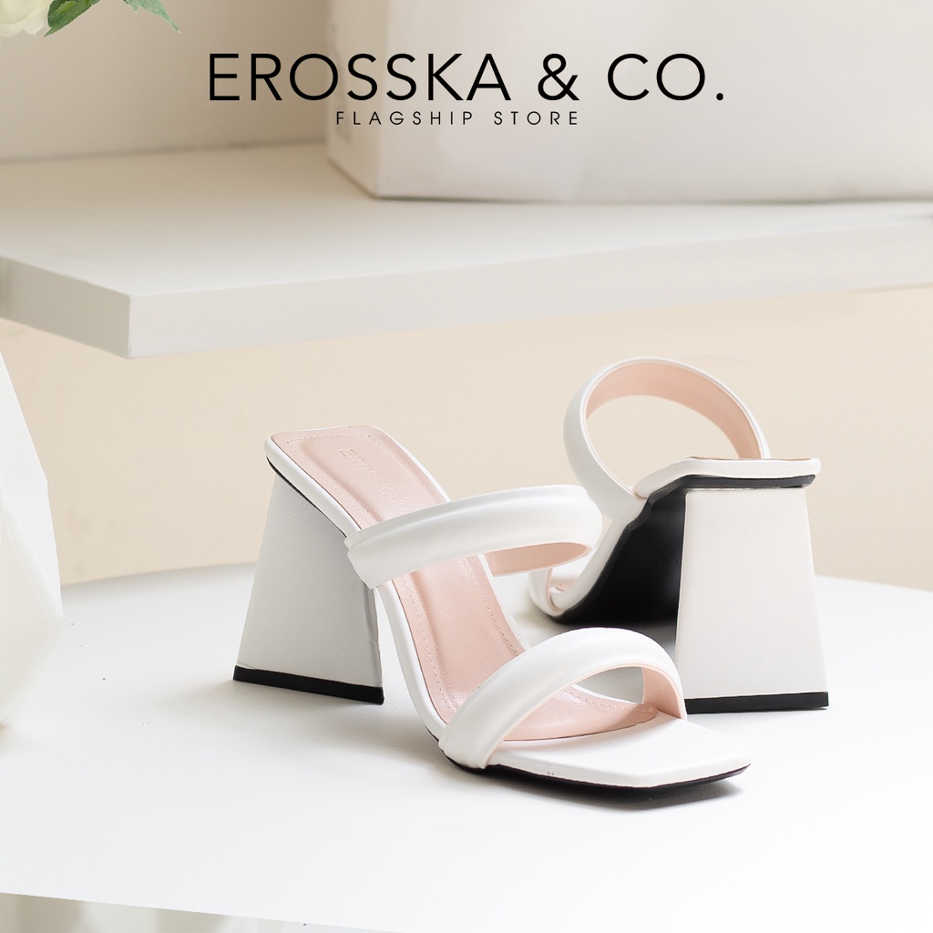 Erosska - Dép cao gót nữ mũi vuông 2 quai ngang cao 9cm màu trắng ver 2 - EMO90 #6