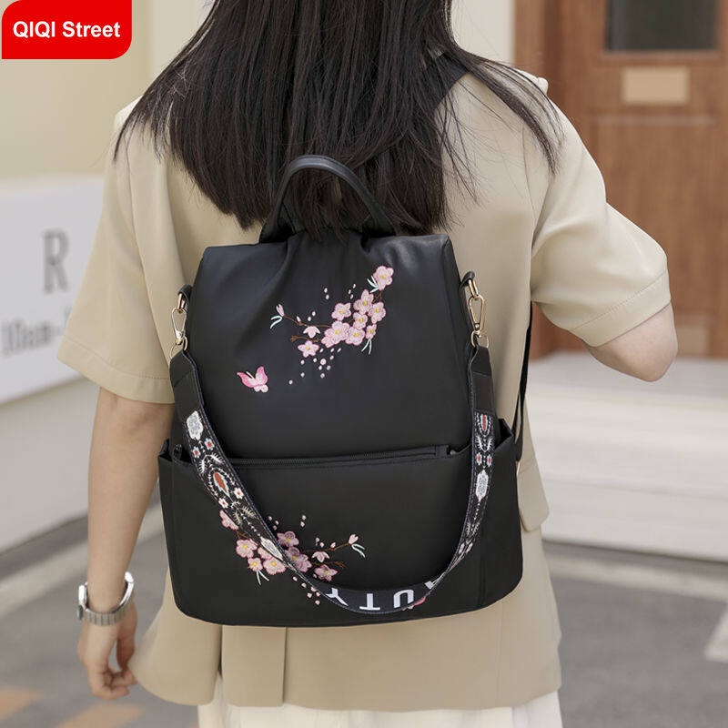 Balo Vải Oxford Chống Trộm Sức Chứa Lớn Thêu Họa Tiết Thời Trang Cho Nữ