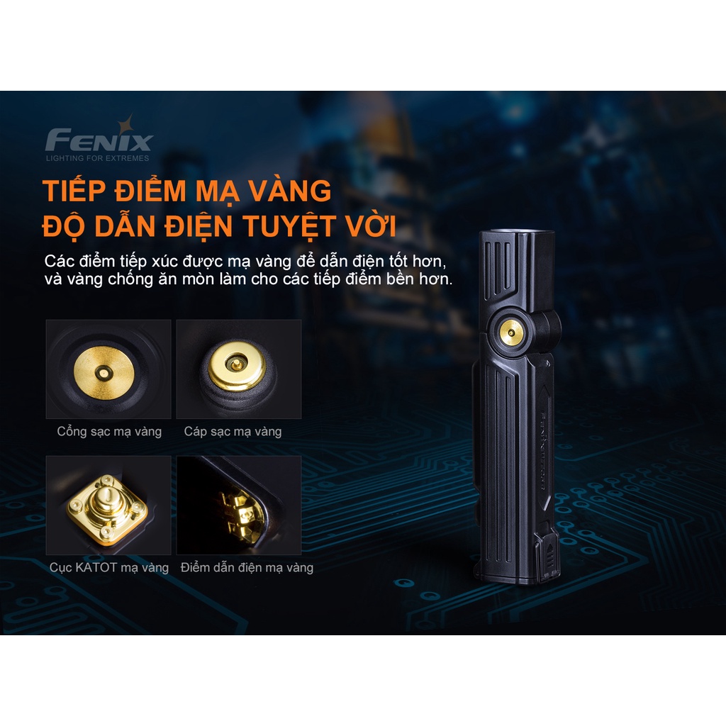 Đèn pin công nghiệp FENIX WT25R sáng 1000 lumen chiếu xa 220m đuôi nam châm pin 18650 3500mAh sạc nam châm