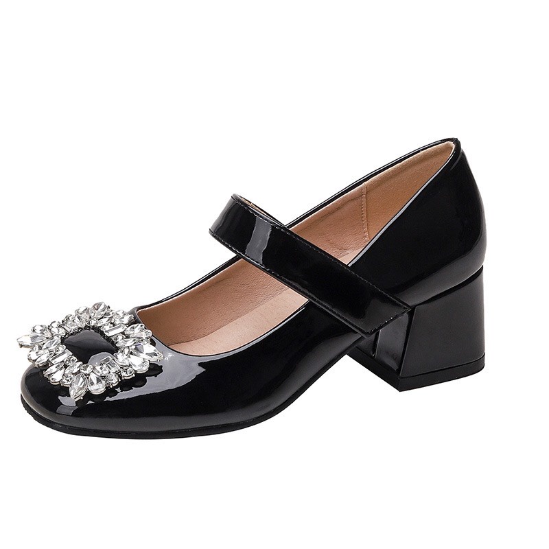 Giày Nữ Mũi Vuông 3.5cm Đính Đá Quai Dán, Giày cao gót thời trang 2022 mã V18