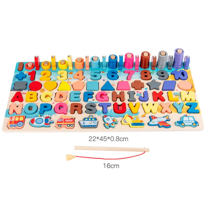 Bảng chữ cái và số + câu cá cho bé 6 trong 1💖FREESHIP💖, Montessori( đồ chơi gỗ, đồ chơi trí tuệ)❤️❤️❤️