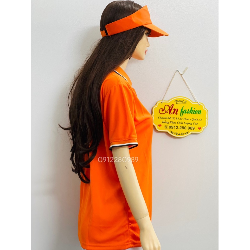 Áo thun có cổ thời trang nam nữ màu cam vải cá sấu mè _ Hình chụp thật