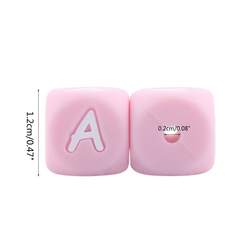 Set 10 Núm Vú Giả Xỏ Hạt Hình Khối Chữ Cái Bằng Silicone Màu Hồng DIY