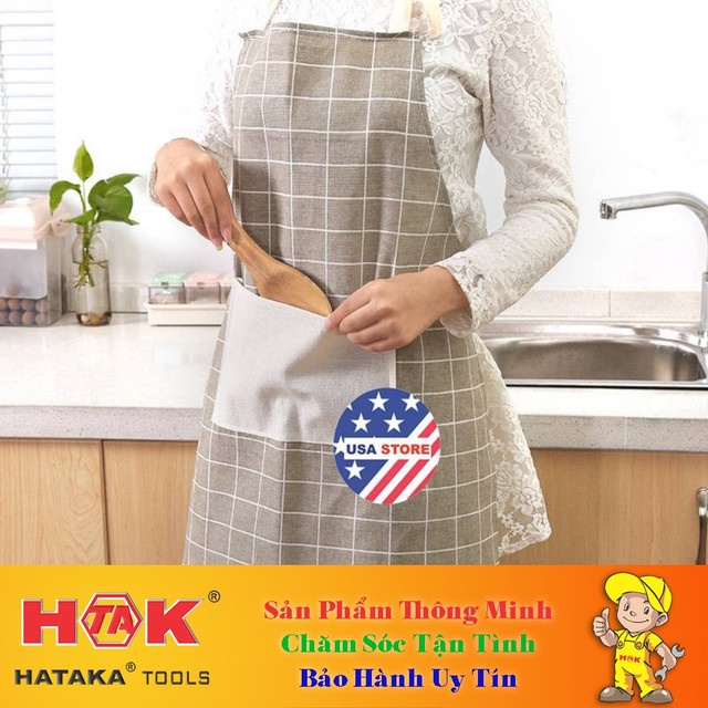 Tạp Dề Vải May Cotton Cao Cấp - Tạp Dề Làm Bánh, Nấu Ăn, Phục Vụ, Pha Chế DECOR HÀN QUỐC (Họa Tiết Caro)