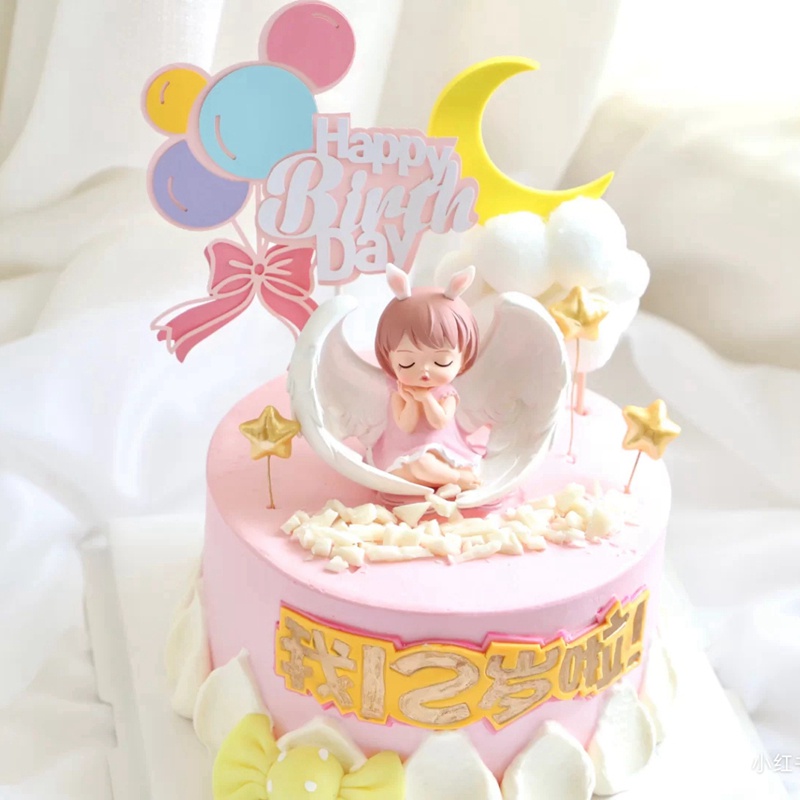 Trang trí bé gái thiên thần có cánh to - váy hồng