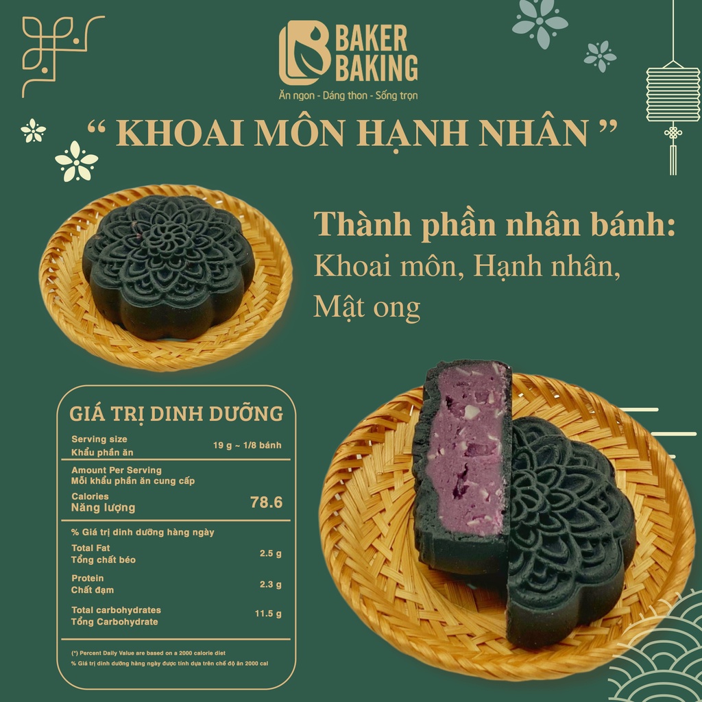 Bánh trung thu healthy cao cấp 2023 Baker Baking ít ngọt, không phẩm màu, mix nhiều vị 150gr