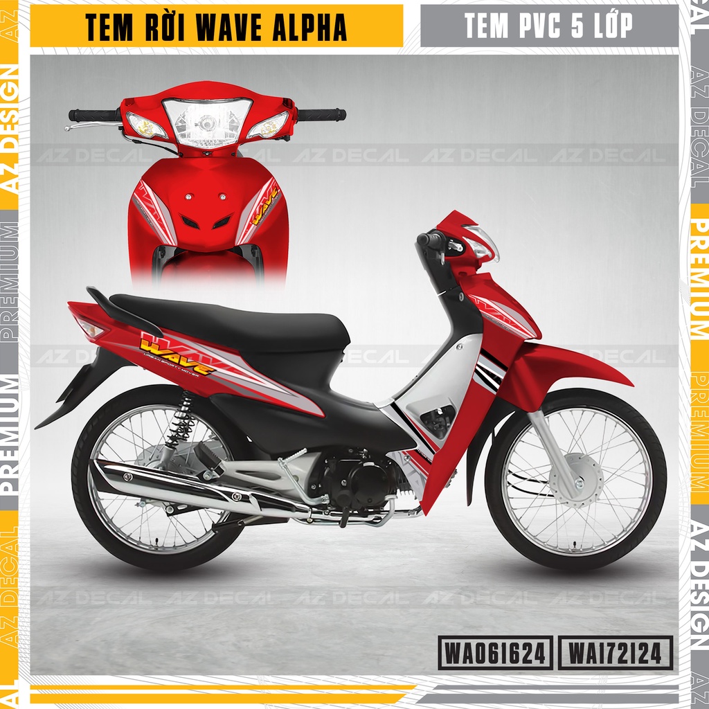 Decal Rời Dán Wave Alpha Thiết Kế Cách Điệu | WA24 | Tem Chế Xe Máy Wave A 110 100 Chống Nước Bền Màu