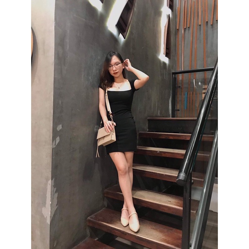 ( Ảnh thật ) V0801 Váy cotton xước cổ vuông