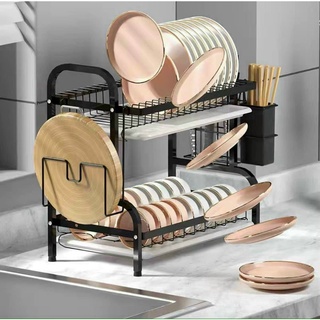 Giá để bát đĩa 2 tầng, kệ chạn úp chén đũa đa năng kèm 2 khay hứng nước