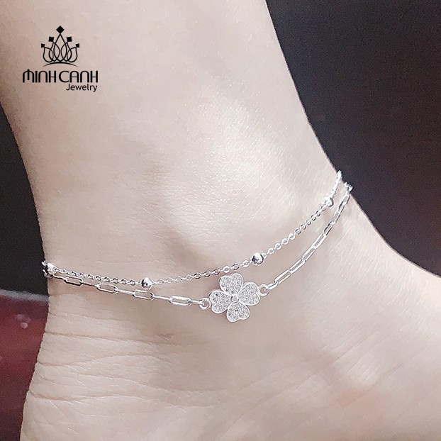 Lắc Chân Cỏ 4 Lá May Mắn Dây Kép Bạc 925 - Minh Canh Jewelry