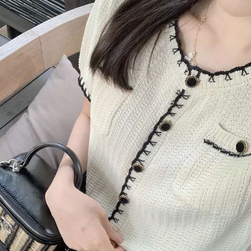 Áo cardigan Dệt Kim Tay Ngắn Cổ Chữ V Thiết Kế Mới Thời Trang Dành Cho Mùa Hè