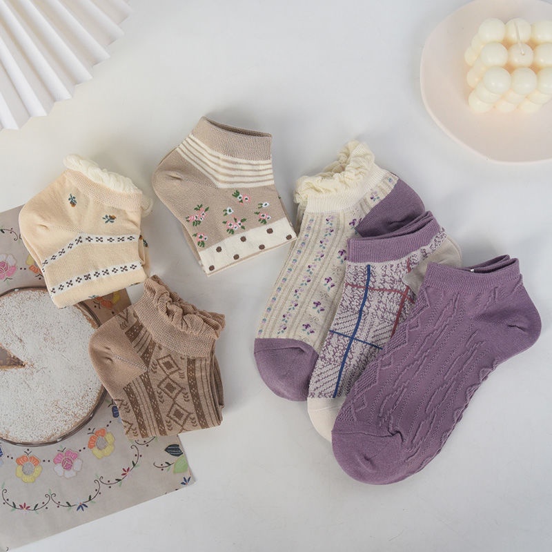 Vớ Thuyền In Hoa Màu Tím Khoai Môn Phong Cách Harajuku Nhật Bản Dễ Thương Dành Cho Học Sinh