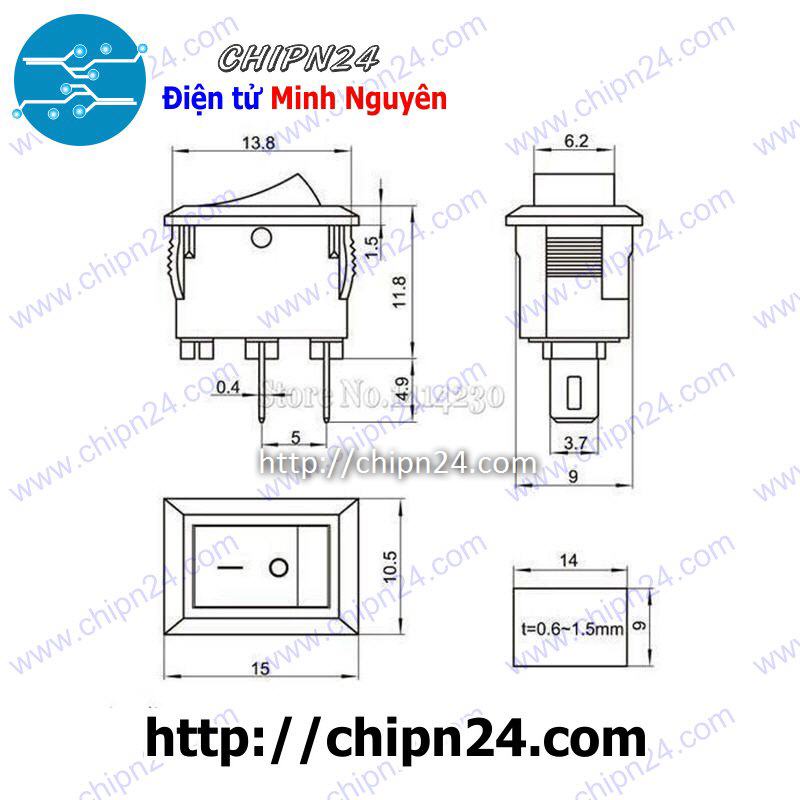 [4 CÁI] (G16) Công tắc bập bênh KCD11 ĐỎ 2 CHÂN 3A 250VAC 15x10mm