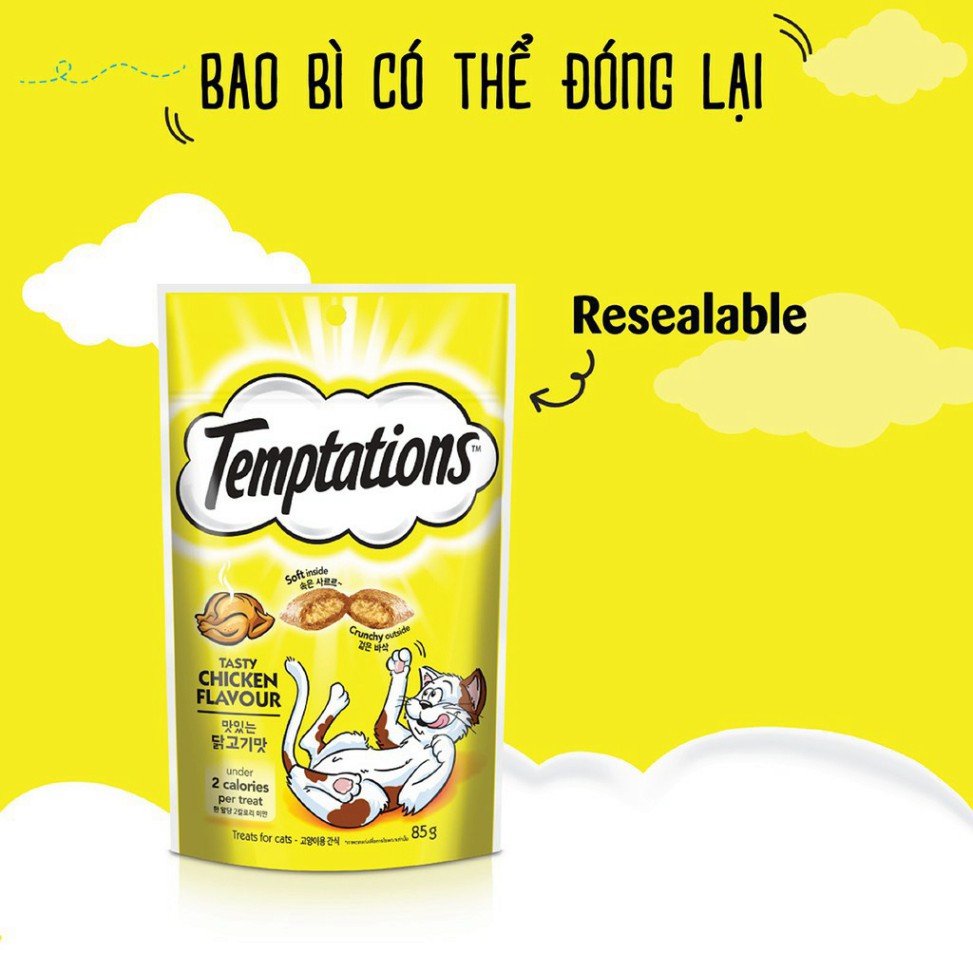 [Mã 208FMCGSALE giảm 8% đơn 500K] Bánh thưởng cho mèo Temptations 85g, thức ăn vặt mèo lớn con nhỏ Con Mèo Xiêm