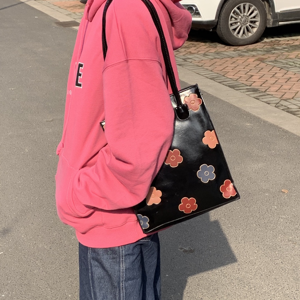 Túi Xách Da Bóng Họa Tiết Hoa Phong Cách Retro Hàn Quốc