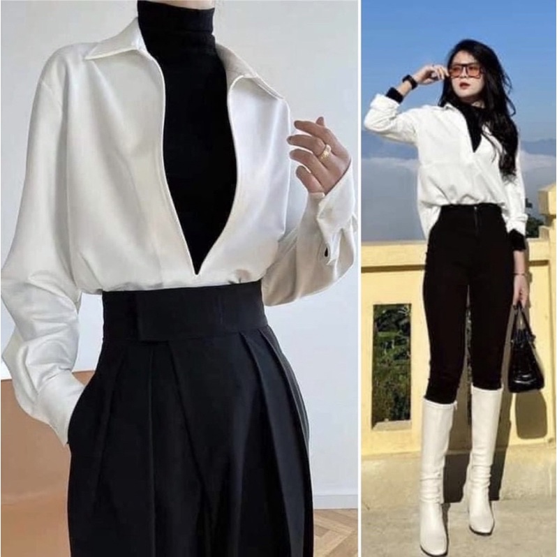 |THIẾT KẾ| Áo sơ mi Croptop SuperV kèm thun cổ lọ ôm sát - by CBS