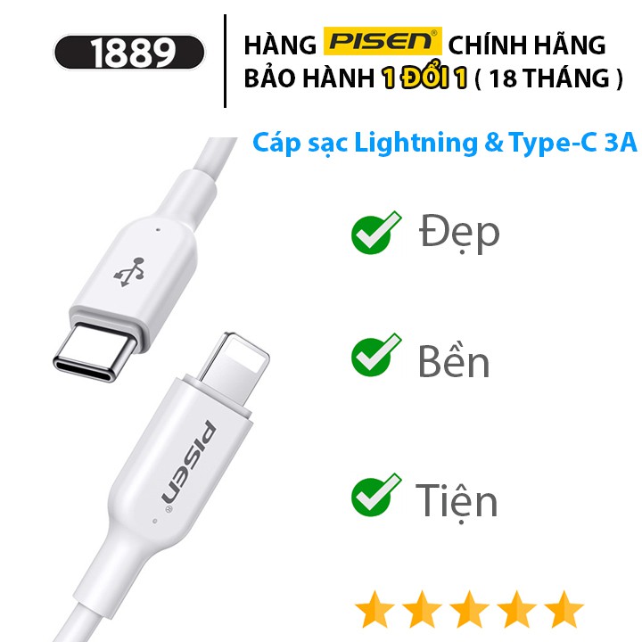 Cáp Sạc Iphone Pisen Quick Lightning & Type-C 3A - Cáp Sạc Lightning Sang Type-C Sạc Nhanh Cho Iphone - CL-PD-1000