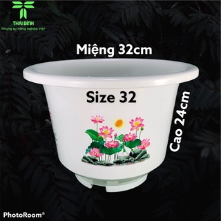 Chậu nhựa tròn trắng đứng 32 -chậu nhựa thái bình