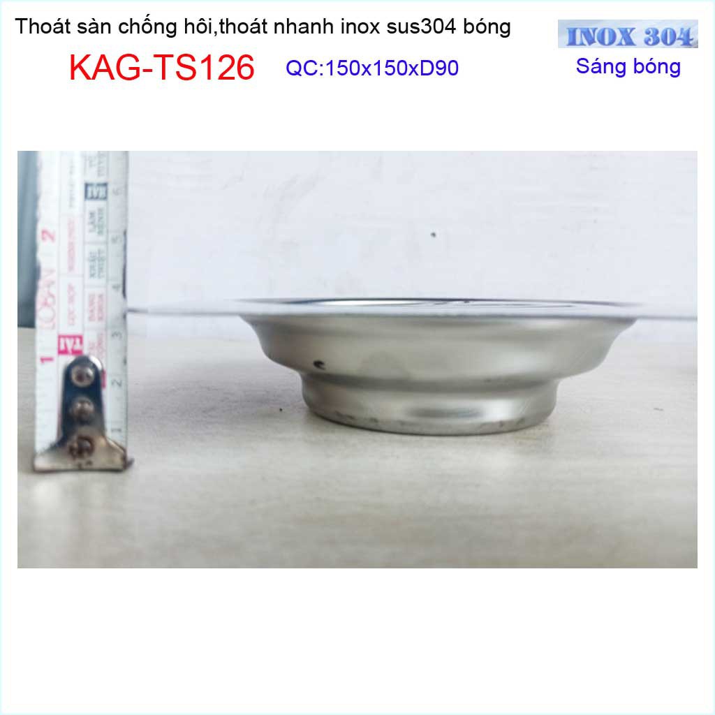 Thoát sàn quả Táo KAG-TS126 (D90), phễu thoát sàn vuông 15x15cm D90, phễu thu nước SUS304 thoát nhanh chống hôi tốt