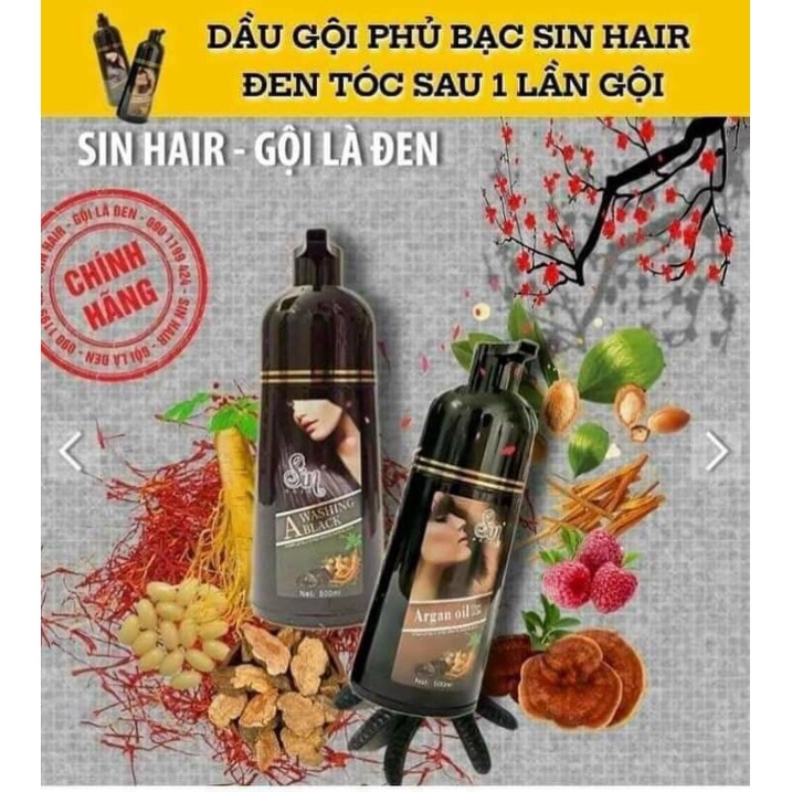 [HÀNG CHÍNH HÃNG] DẦU GỘI PHỦ TÓC BẠC SIN HAIR ĐEN TÓC SAU 1  LẦN GỘI KHÔNG DÍNH DA ĐẦU 500ml