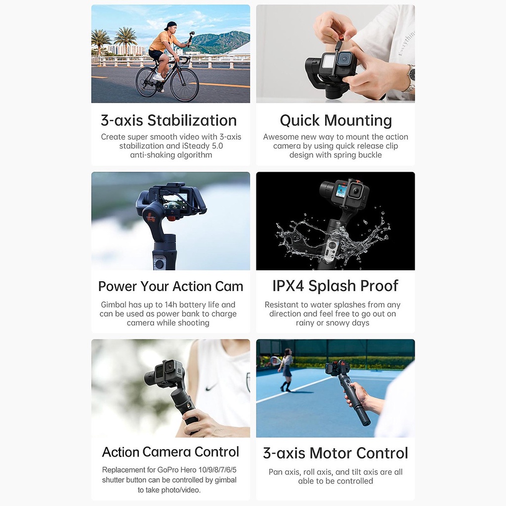 Gimbal Thiết Kế Dành Cho GoPro Hero 10/9/8/7/6/5/4/3 Và Các Dòng Camera Action, Kêt Nối Bluetooth | Hohem Isteady Pro 4