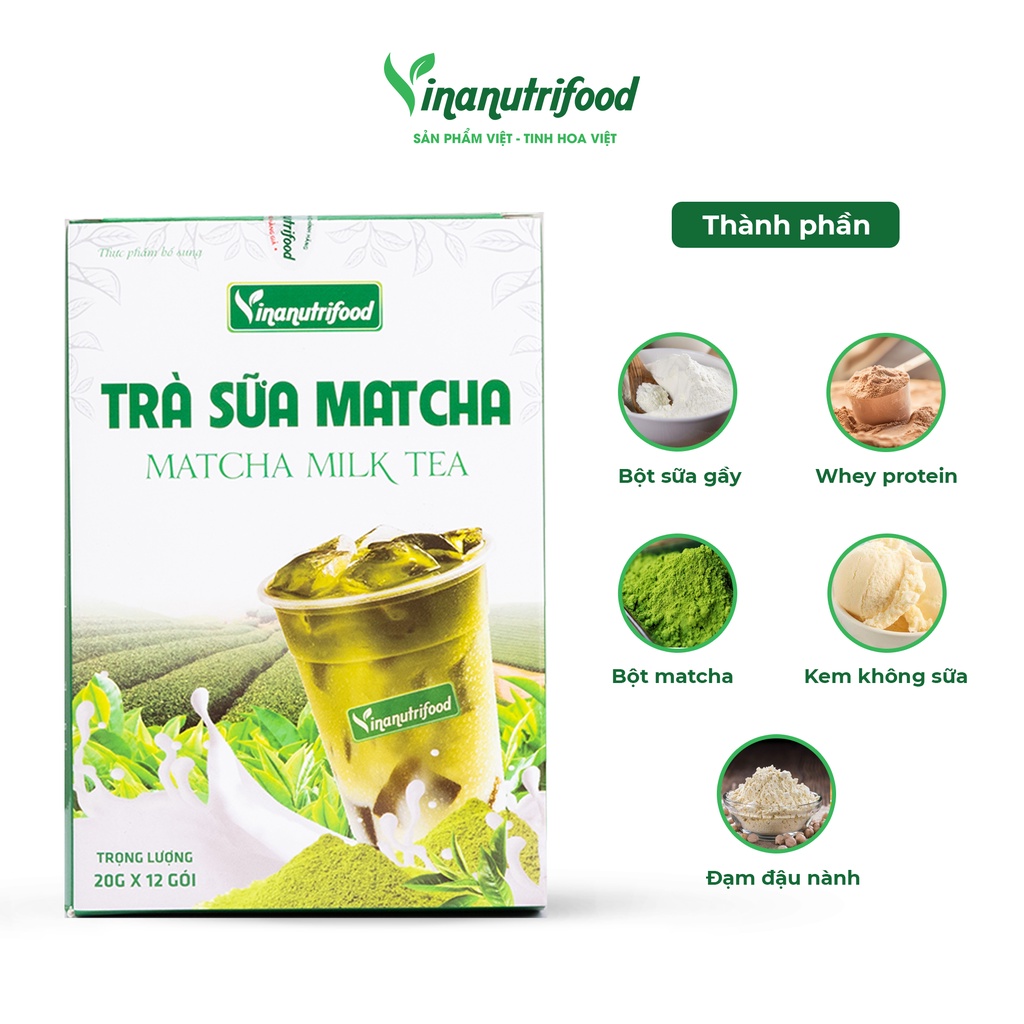 Trà sữa Matcha VINANUTRIFOOD, Hộp 20g x 12 gói