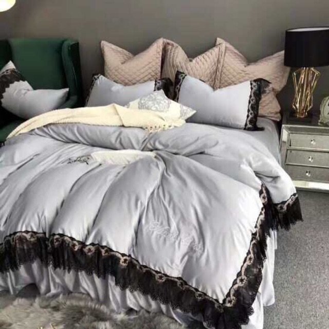 SET LỤA SATIN REN GHI HÀNG CAO CẤP