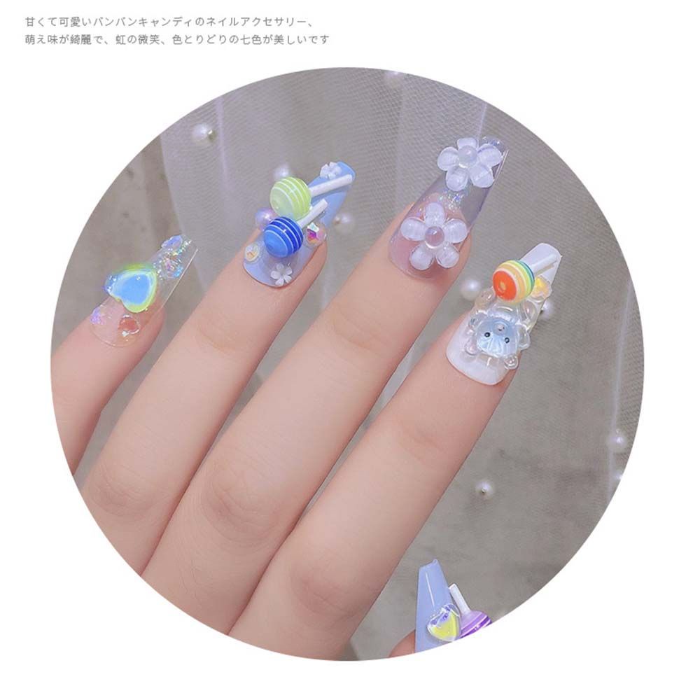 [Hàng mới về] Phụ kiện đính móng trang trí nghệ thuật hình cây kẹo mút 3d màu sắc ngọt ngào