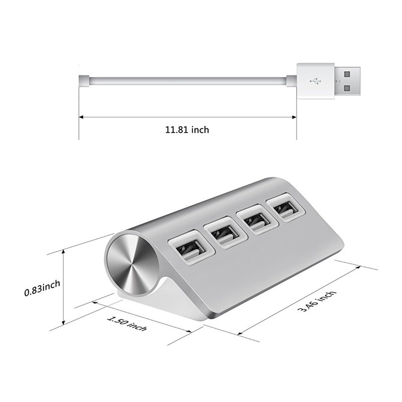 Thiết bị USB hub 4 cổng bằng nhôm cỡ 11inch bảo vệ cho Laptop
