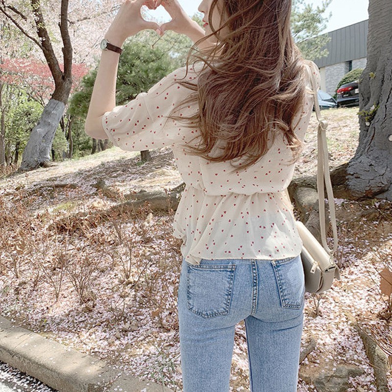 Áo voan kiểu ulzzang họa tiết chấm tim phong cách Hàn Quốc C18 - Maoshop