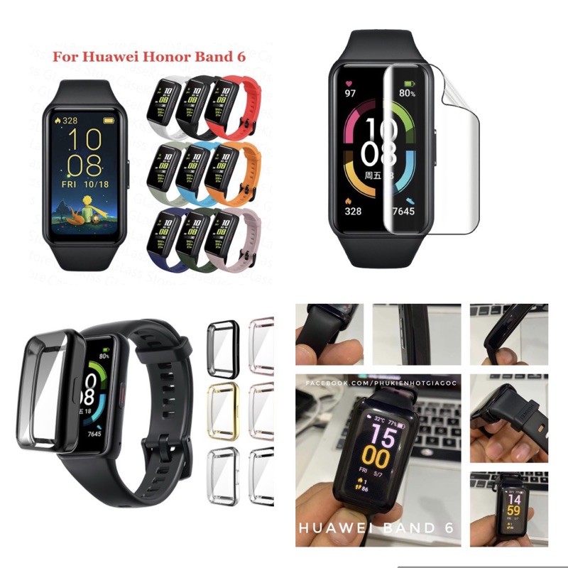 (SẵnVN) Huawei band 7 / 6 - Honor band 6 - Dây cao su / Dán màn hình full màn / Ốp viền chống va đập / Honor Band 4 &amp; 5