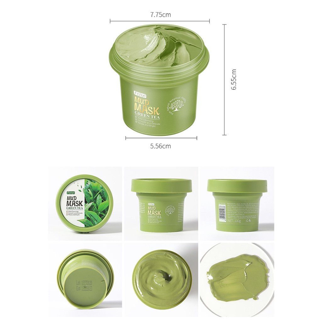 Mặt nạ bùn đất sét trà xanh giảm mụn làm sạch lỗ chân lông sáng da Fenyi 100g
